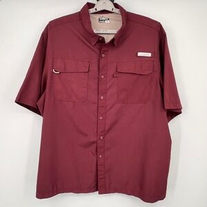 Habit Mens 2XL Fishing Shirt Short Sleeve UPF 40+ Vented Maroon Ripstop 1506